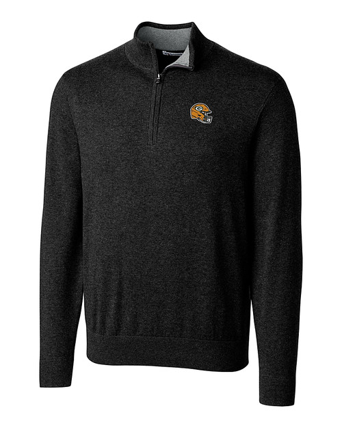 Green Bay Packers NFL Helmet Cutter & Buck Lakemont Tri-Blend Mens Quarter Zip Pullover Sweater Black Mannequin