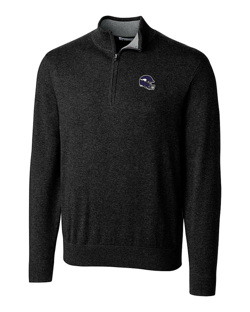 Minnesota Vikings NFL Helmet Cutter & Buck Lakemont Tri-Blend Mens Quarter Zip Pullover Sweater Black Mannequin