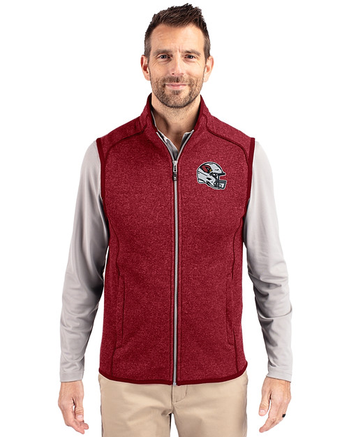 Arizona Cardinals NFL Helmet Cutter & Buck Mainsail Sweater-Knit Mens Full Zip Vest Cardinal Red Heather Front