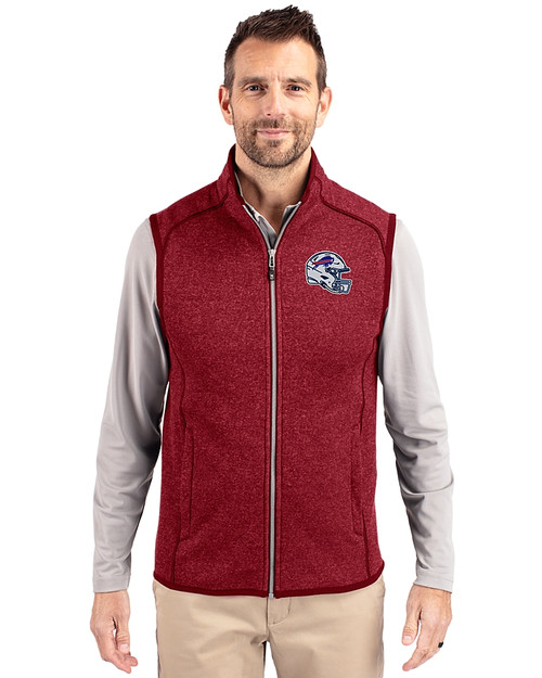 Buffalo Bills NFL Helmet Cutter & Buck Mainsail Sweater-Knit Mens Full Zip Vest Cardinal Red Heather Front