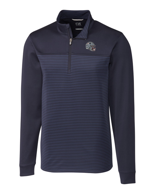 New England Patriots NFL Helmet Cutter & Buck Traverse Stripe Stretch Quarter Zip Mens Big and Tall Pullover LYN_MANN_HG 1