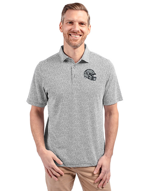 Las Vegas Raiders NFL Helmet Cutter & Buck Virtue Eco Pique Botanical Print Recycled Mens Polo Black Front