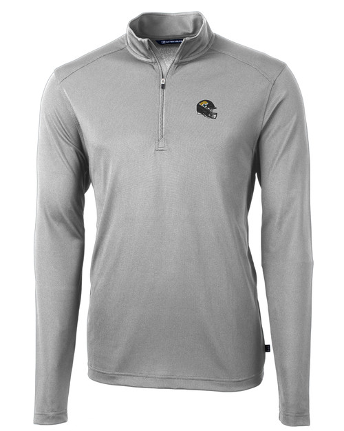 Jacksonville Jaguars NFL Helmet Cutter & Buck Virtue Eco Pique Recycled Quarter Zip Mens Pullover POL_MANN_HG 1