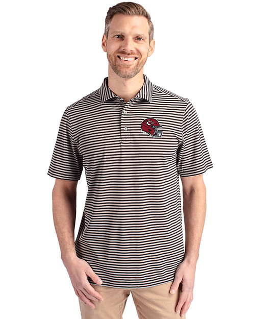 Kansas City Chiefs NFL Helmet Cutter & Buck Virtue Eco Pique Stripe Recycled Mens Polo Black Front