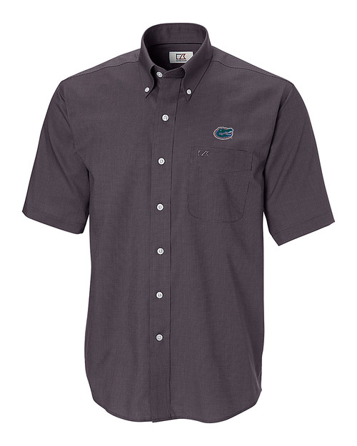 Florida Gators Cutter & Buck Epic Easy Care Nailshead Mens Short Sleeve Dress Shirt Black Mannequin