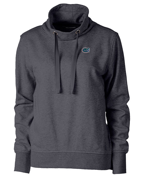 Florida Gators Cutter & Buck Saturday Cotton Blend Womens Funnel Neck Sweatshirt Charcoal Heather Mannequin
