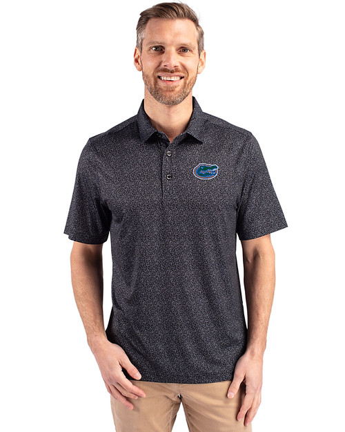 Florida Gators Cutter & Buck Pike Micro Floral Print Stretch Mens Polo Black Front