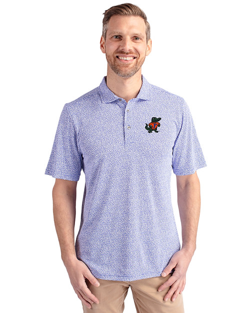 Florida Gators Vintage Cutter & Buck Virtue Eco Pique Botanical Print Recycled Mens Polo Chelan Blue Front