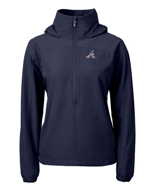 Atlanta Braves Stars & Stripes Cutter & Buck Charter Eco Recycled Womens Anorak Jacket NVBU_MANN_HG 1