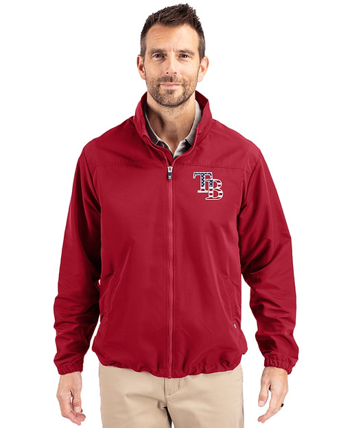 Tampa Bay Rays Stars & Stripes Cutter & Buck Charter Eco Recycled Mens Full-Zip Jacket Cardinal Red Front