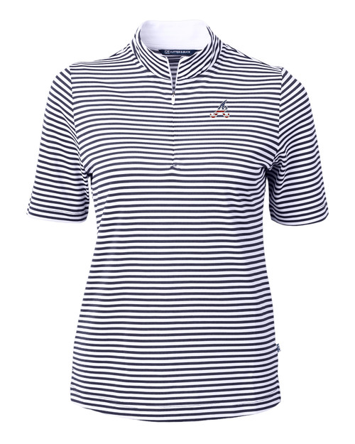 Atlanta Braves Stars & Stripes Cutter & Buck Virtue Eco Pique Stripe Recycled Womens Top NVBU_MANN_HG 1
