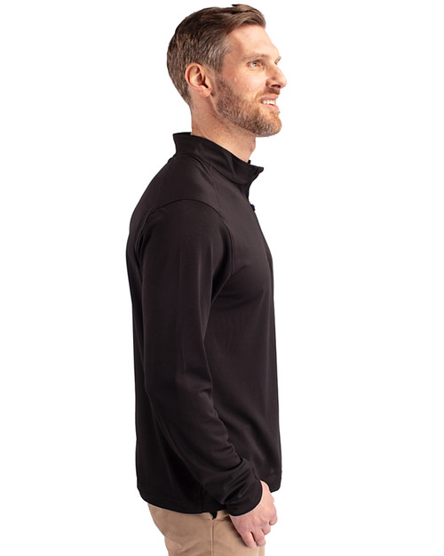 Oklahoma State Cowboys Wrestling Pete Cutter & Buck Virtue Eco Pique Recycled Quarter Zip Mens Big & Tall Pullover Black Side