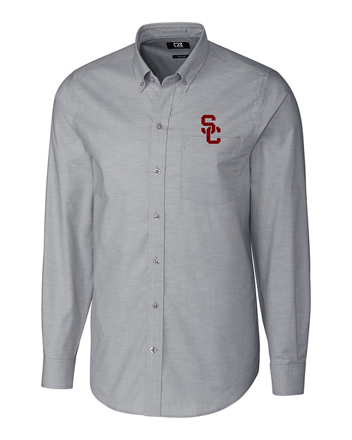 USC Trojans Cutter & Buck Stretch Oxford Mens Long Sleeve Dress Shirt Charcoal Mannequin