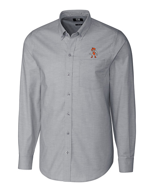 Oklahoma State Cowboys Wrestling Pete Cutter & Buck Stretch Oxford Mens Long Sleeve Dress Shirt Charcoal Mannequin