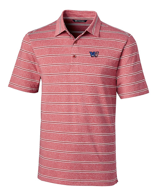 Washington Commanders Americana Cutter & Buck Forge Epic Confidence Recycled Heathered Stripe Stretch Mens Polo Cardinal Red Mannequin