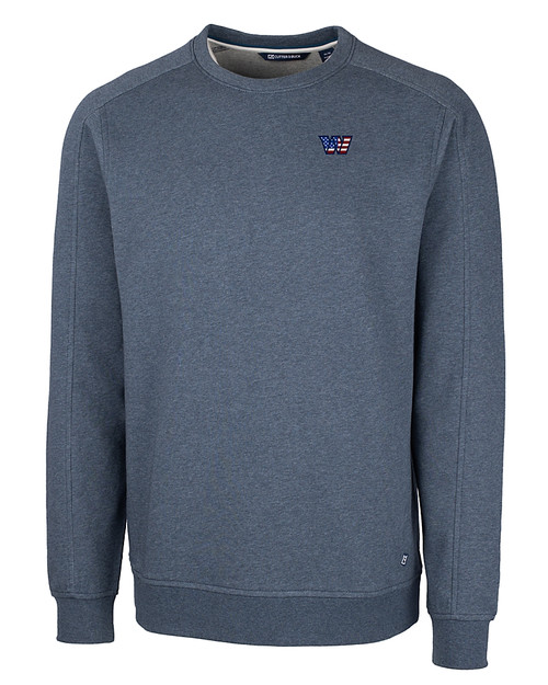 Washington Commanders Americana Cutter & Buck Saturday Cotton Blend Mens Crew Neck Sweatshirt Navy Blue Heather Mannequin