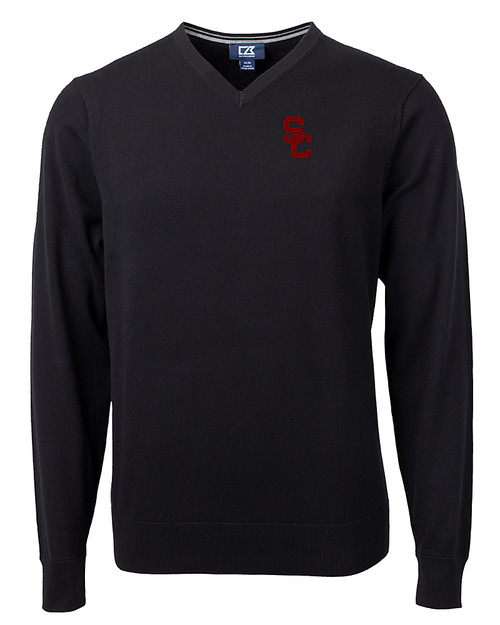 USC Trojans Cutter & Buck Lakemont Tri-Blend Mens V-Neck Pullover Sweater Black Mannequin