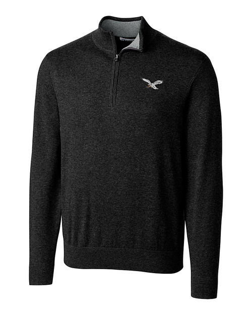 Philadelphia Eagles Historic Cutter & Buck Lakemont Tri-Blend Mens Quarter Zip Pullover Sweater Black Mannequin