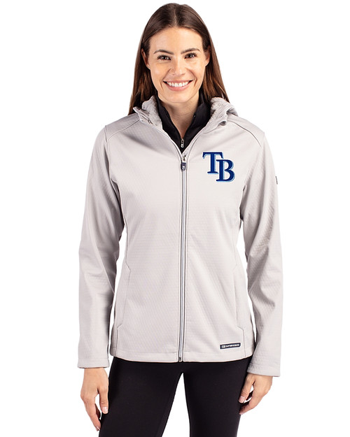 Tampa Bay Rays Cutter & Buck Evoke Softshell Recycled Full Zip Womens Jacket CONCRETE Front
