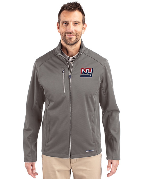 New York Giants Historic Cutter & Buck Evoke Softshell Recycled Full Zip Mens Jacket Elemental Grey Front