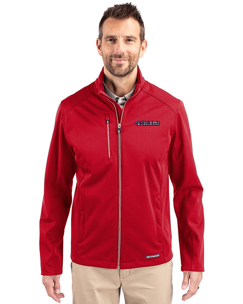 San Francisco 49ers Americana Cutter & Buck Evoke Softshell Recycled Full Zip Mens Jacket Cardinal Red Front