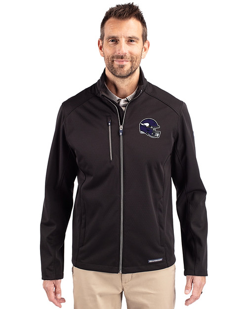 Minnesota Vikings NFL Helmet Cutter & Buck Evoke Recycled Honeycomb Fleece Mens Full Zip Jacket Black Front