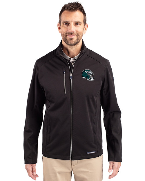 Philadelphia Eagles NFL Helmet Cutter & Buck Evoke Softshell Recycled Full Zip Mens Jacket Black Front