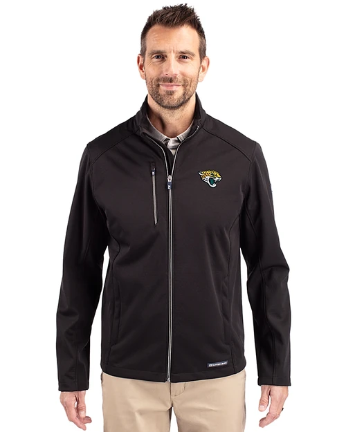 Jacksonville Jaguars Cutter & Buck Evoke Recycled Honeycomb Fleece Mens Full Zip Jacket Black Front