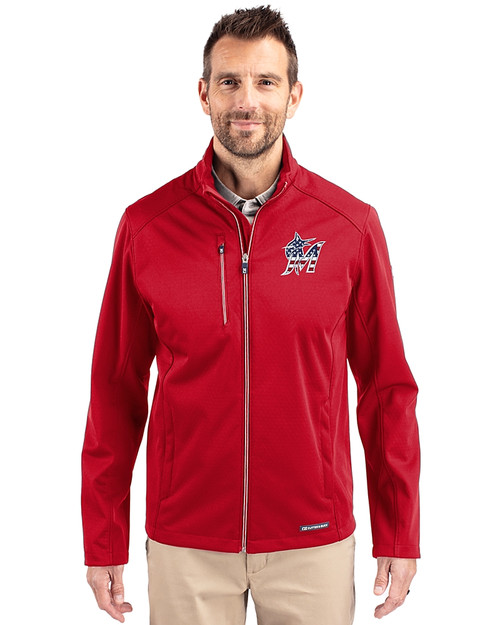 Miami Marlins Stars & Stripes Cutter & Buck Evoke Softshell Recycled Full Zip Mens Jacket Cardinal Red Front