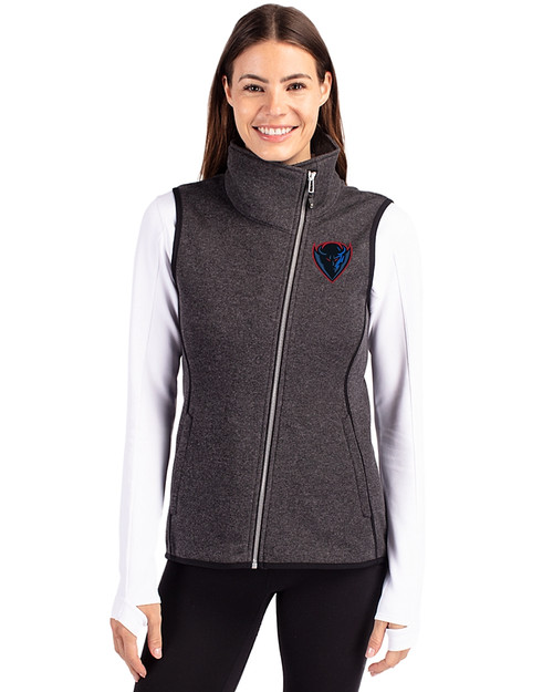 DePaul Blue Demons Cutter & Buck Mainsail Sweater Knit Womens Asymmetrical Vest Charcoal Heather Front