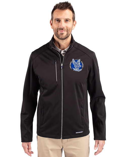 Air Force Falcons College Vault Cutter & Buck Evoke Softshell Recycled Full Zip Mens Jacket Black Front