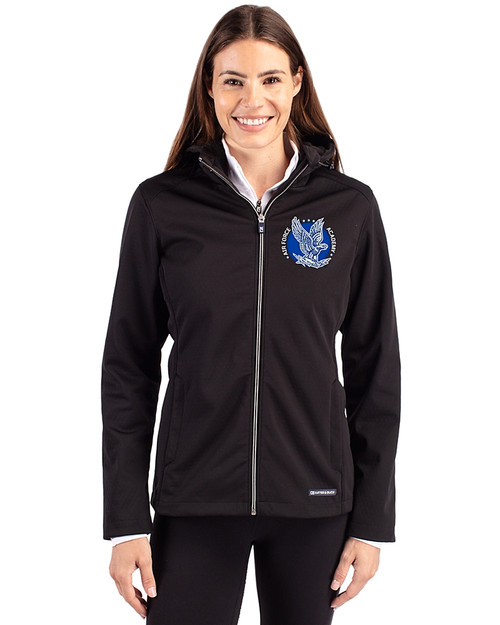 Air Force Falcons College Vault Cutter &amp; Buck Evoke Softshell Recycled Full Zip Womens Jacket Black Front