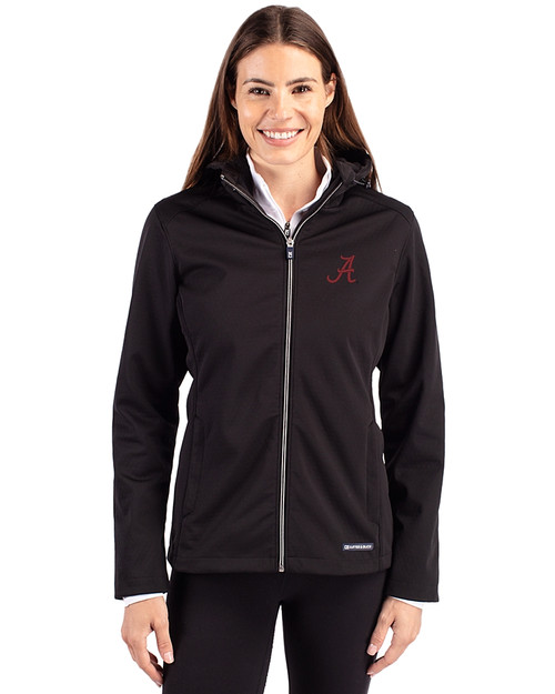 Alabama Crimson Tide Cutter & Buck Evoke Softshell Recycled Full Zip Womens Jacket Black Front