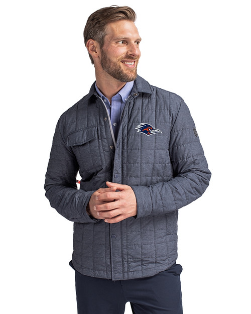 UTSA Roadrunners Cutter & Buck Rainier PrimaLoft® Mens Eco Insulated Quilted Shirt Jacket Anthracite Melange Front