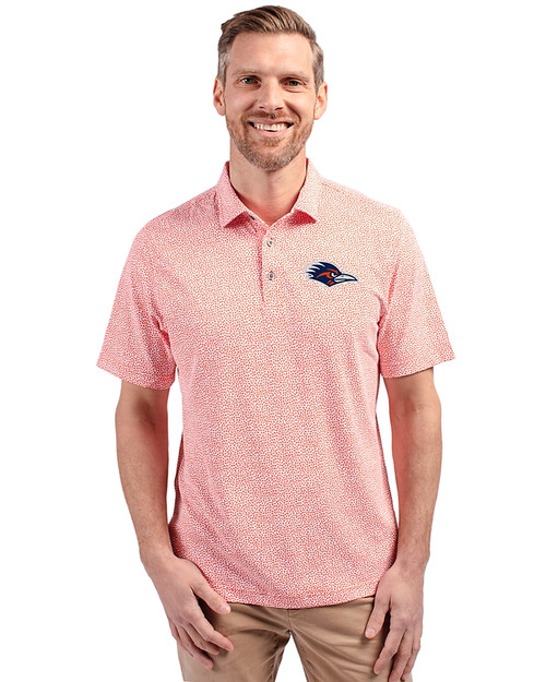 UTSA Roadrunners Cutter & Buck Virtue Eco Pique Botanical Print Recycled Mens Polo College Orange Front