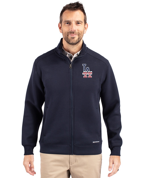 Los Angeles Dodgers Stars & Stripes Cutter & Buck Roam Eco Recycled Full Zip Mens Big & Tall Jacket Navy Blue Front