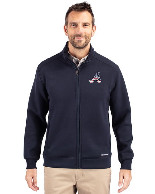 Atlanta Braves Stars & Stripes Cutter & Buck Roam Eco Recycled Full Zip Mens Big & Tall Jacket Navy Blue Front