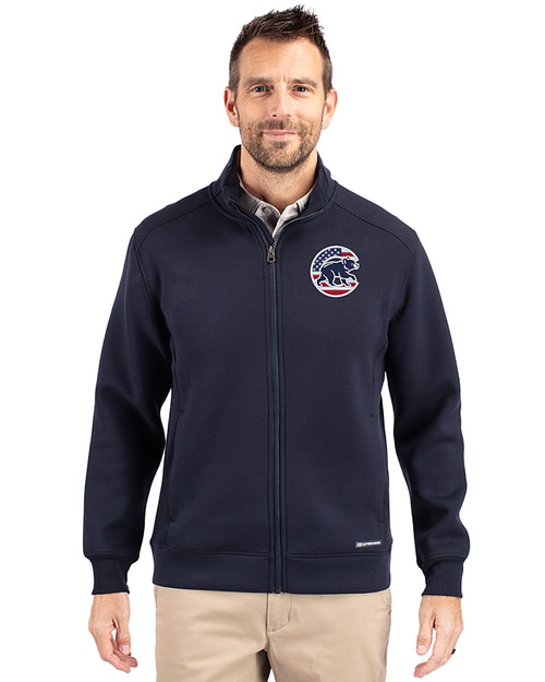Chicago Cubs Stars & Stripes Cutter & Buck Roam Epic Versatility Recycled Full Zip Mens Jacket Navy Blue Front
