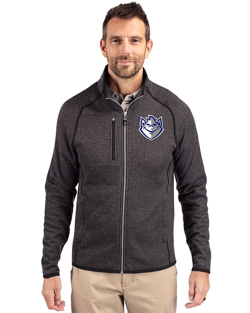 Saint Louis Billikens Cutter & Buck Mainsail Sweater-Knit Mens Big & Tall Full Zip Jacket Charcoal Heather Front
