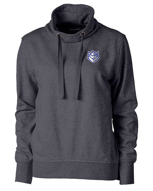 Saint Louis Billikens Cutter & Buck Saturday Cotton Blend Womens Funnel Neck Sweatshirt Charcoal Heather Mannequin