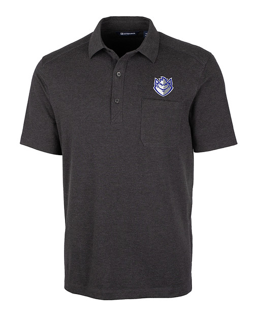 Saint Louis Billikens Cutter & Buck Advantage Tri-Blend Jersey Mens Pocket Polo Black Heather Mannequin