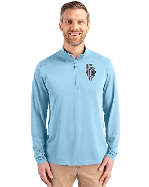 Kansas City Royals City Connect Cutter & Buck Virtue Eco Pique Recycled Quarter Zip Mens Pullover Atlas Light Blue Front