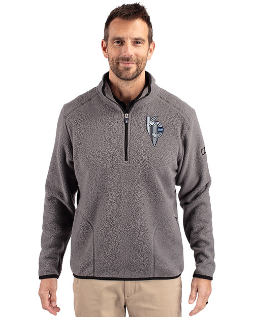 Kansas City Royals City Connect Cutter & Buck Cascade Eco Fleece Mens Quarter Zip Jacket Elemental Grey/Black Front