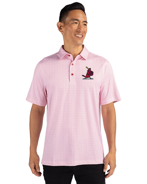 St. Louis Cardinals Cooperstown Cutter & Buck Pike Double Dot Print Stretch Mens Big and Tall Polo Cardinal Red Front