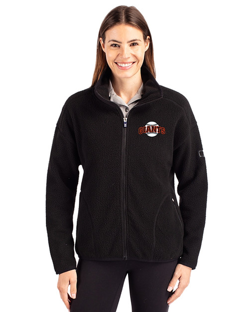 San Francisco Giants Cooperstown Cutter & Buck Cascade Eco Fleece Womens Full Zip Jacket Black Front