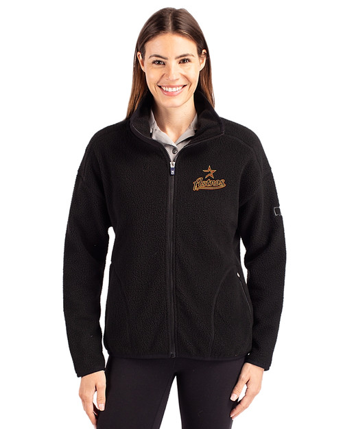 Houston Astros Cooperstown Cutter & Buck Cascade Eco Fleece Womens Full Zip Jacket Black Front