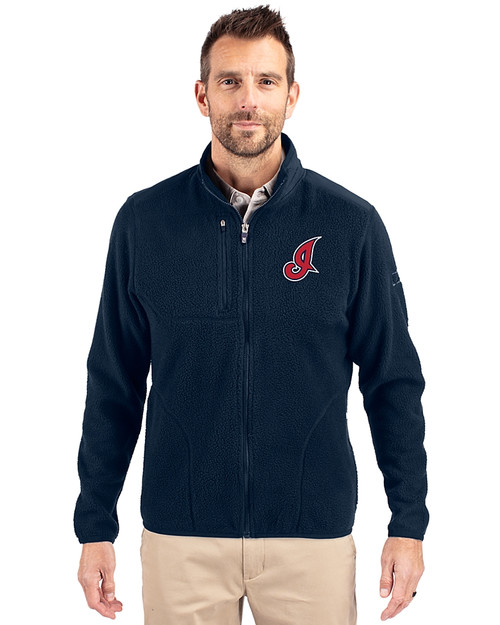 Cleveland Indians Cooperstown Cutter & Buck Cascade Epic Comfort Recycled Sherpa Fleece Mens Full Zip Jacket Navy Blue Front