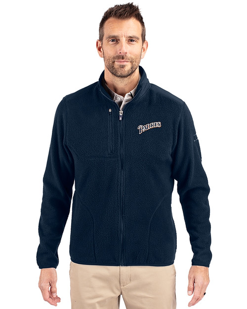 San Diego Padres Cooperstown Cutter & Buck Cascade Eco Fleece Mens Full Zip Jacket Navy Blue Front