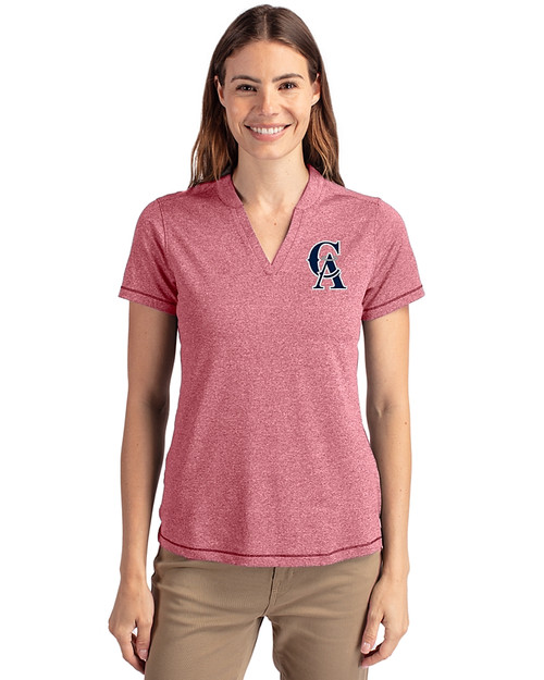 Los Angeles Angels Cooperstown Cutter & Buck Forge Eco Heathered Stretch Womens Blade Top Cardinal Red Heather Front