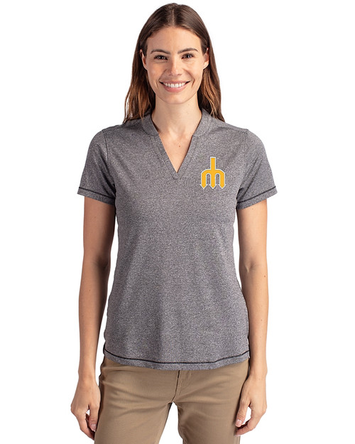 Seattle Mariners Cooperstown Cutter & Buck Forge Recycled Four-Way Stretch Heathered Womens Blade Top Charcoal Heather Front